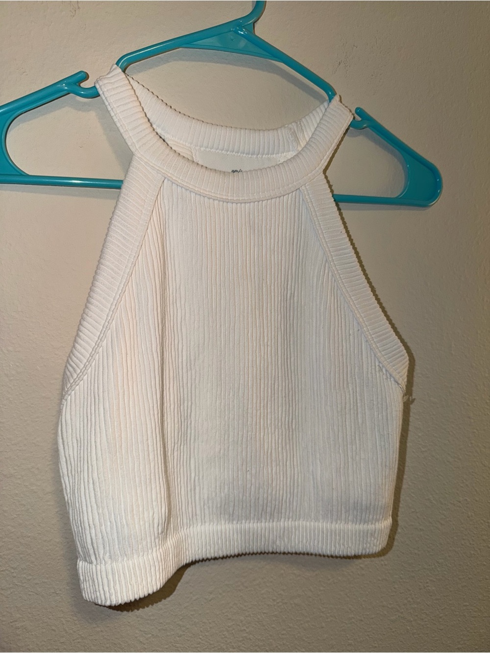 aerie White Ribbed Halter Crop Tank